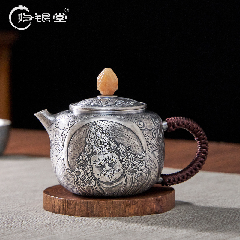 归银堂手工錾刻黄财神泡茶壶家用茶壶茶具GS-ZPCH240905