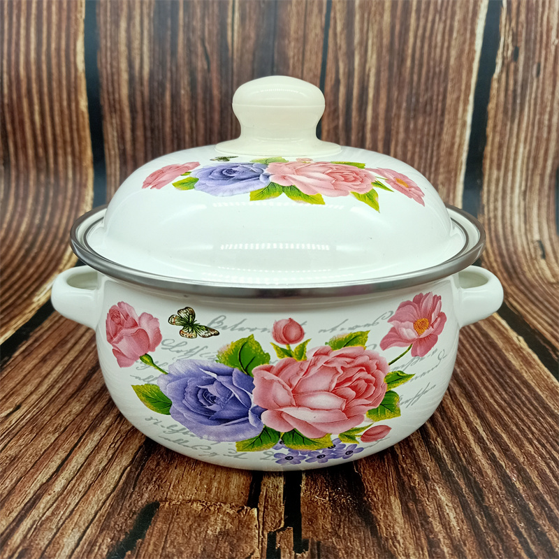 搪瓷小汤锅耐高温带盖双耳锅电磁炉煮粥锅家用猪油锅泡面搪瓷锅