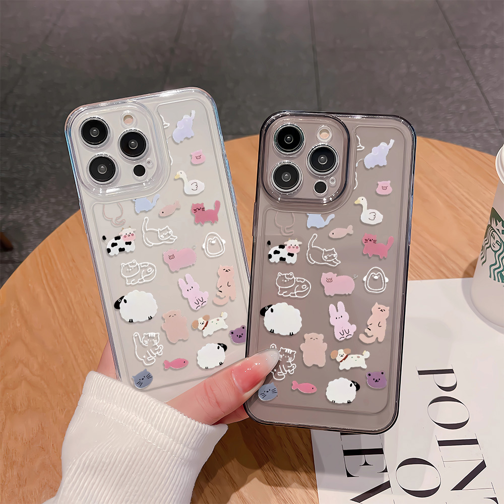 卡通小动物iPhone15/14promax透明手机壳苹果13/12/11全包xr
