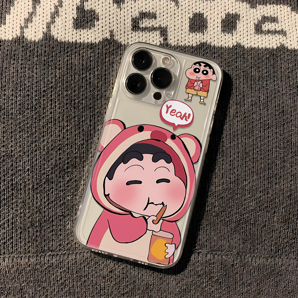 草莓熊衣服小新苹果小米oppo三星vivo华为一加透明iPhone15手机壳