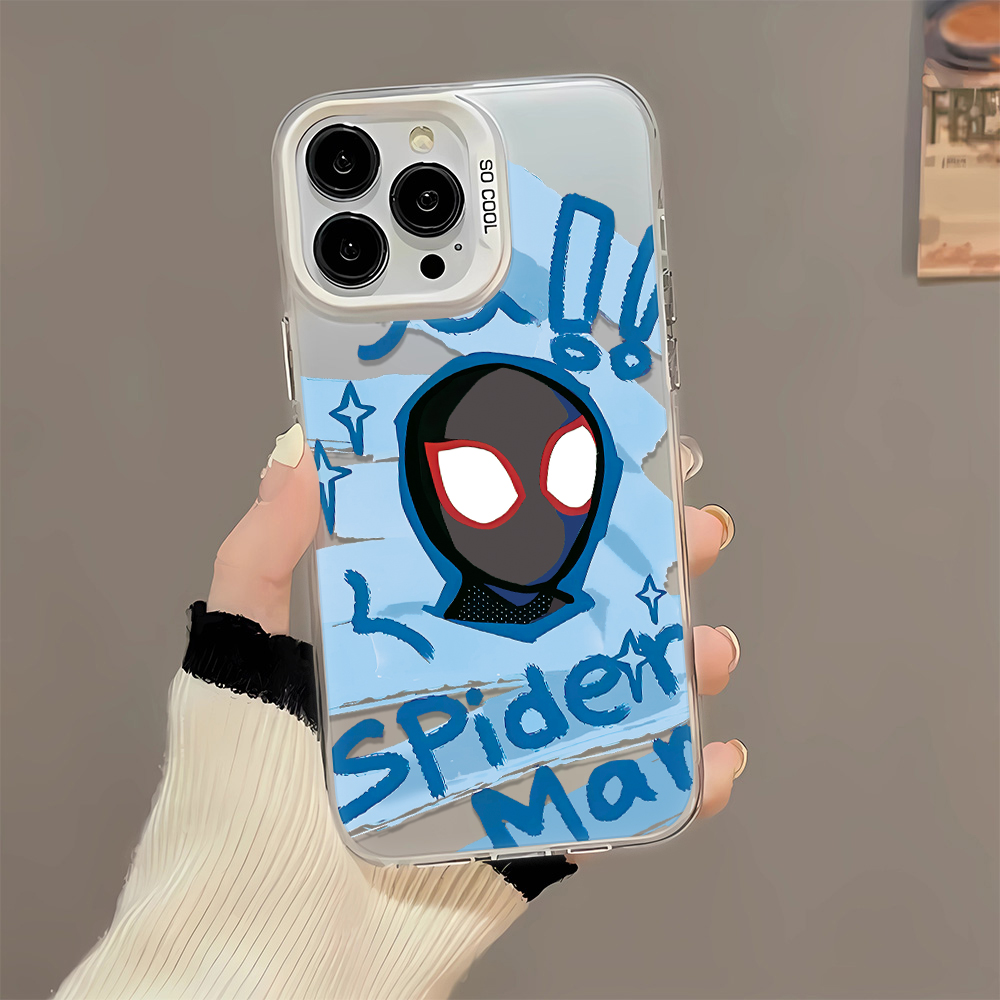 适用苹果15涂鸦蓝色蜘蛛侠手机壳iphone15pro/14pro防摔创意13/12