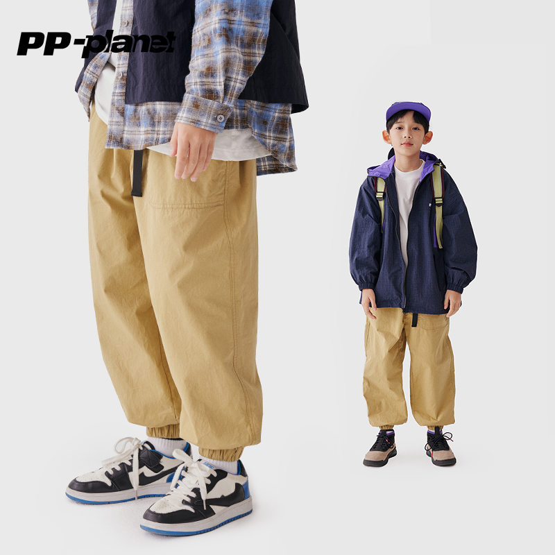 PP星球男童宽松百搭束脚裤春秋新款儿童休闲工装裤纯色中大童