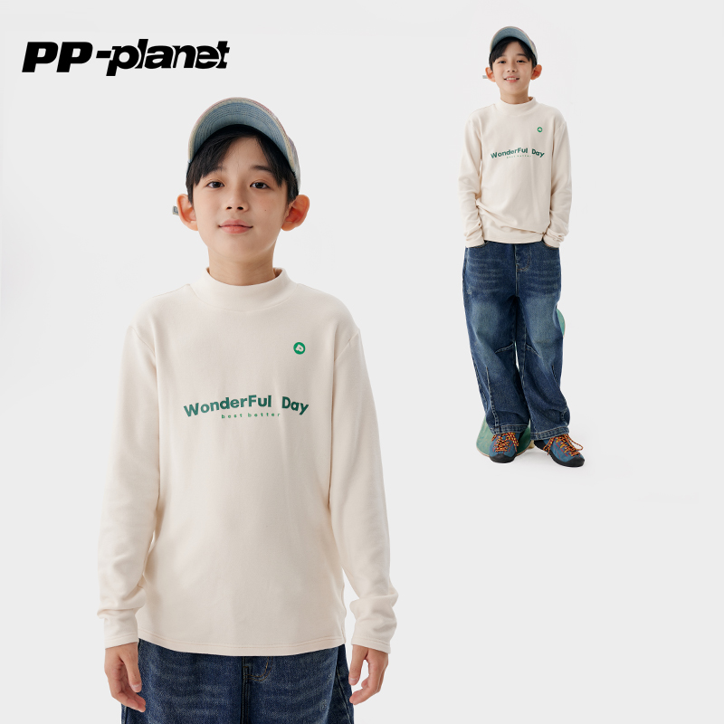 PP星球儿童半高领德绒保暖打底衫冬季新款中大童百搭内搭T恤