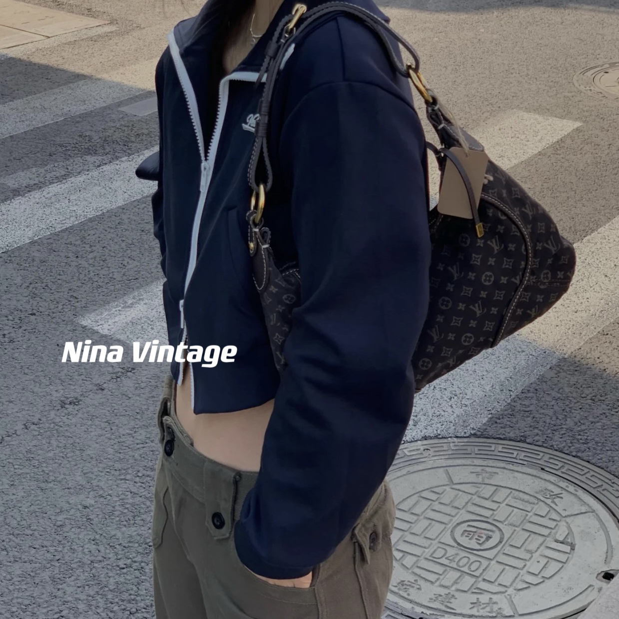 95新 LouisVuitton/路易威登 丹宁咖色小号饺子包
