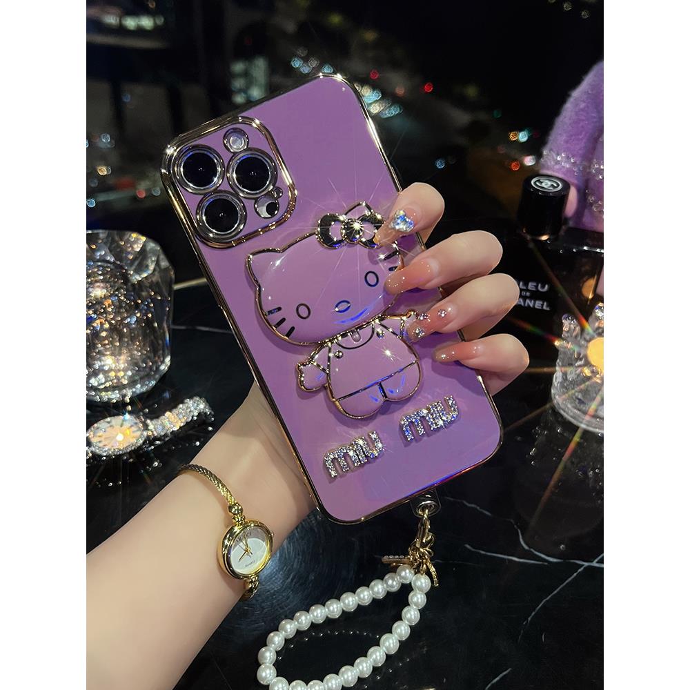 化妆镜猫咪支架苹果14promax手机壳新款女iPhone13高级14pro硅胶