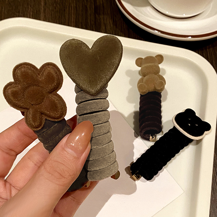 简约植绒！小熊电话线发圈！束发绳女可爱编发高弹力扎发皮筋头饰