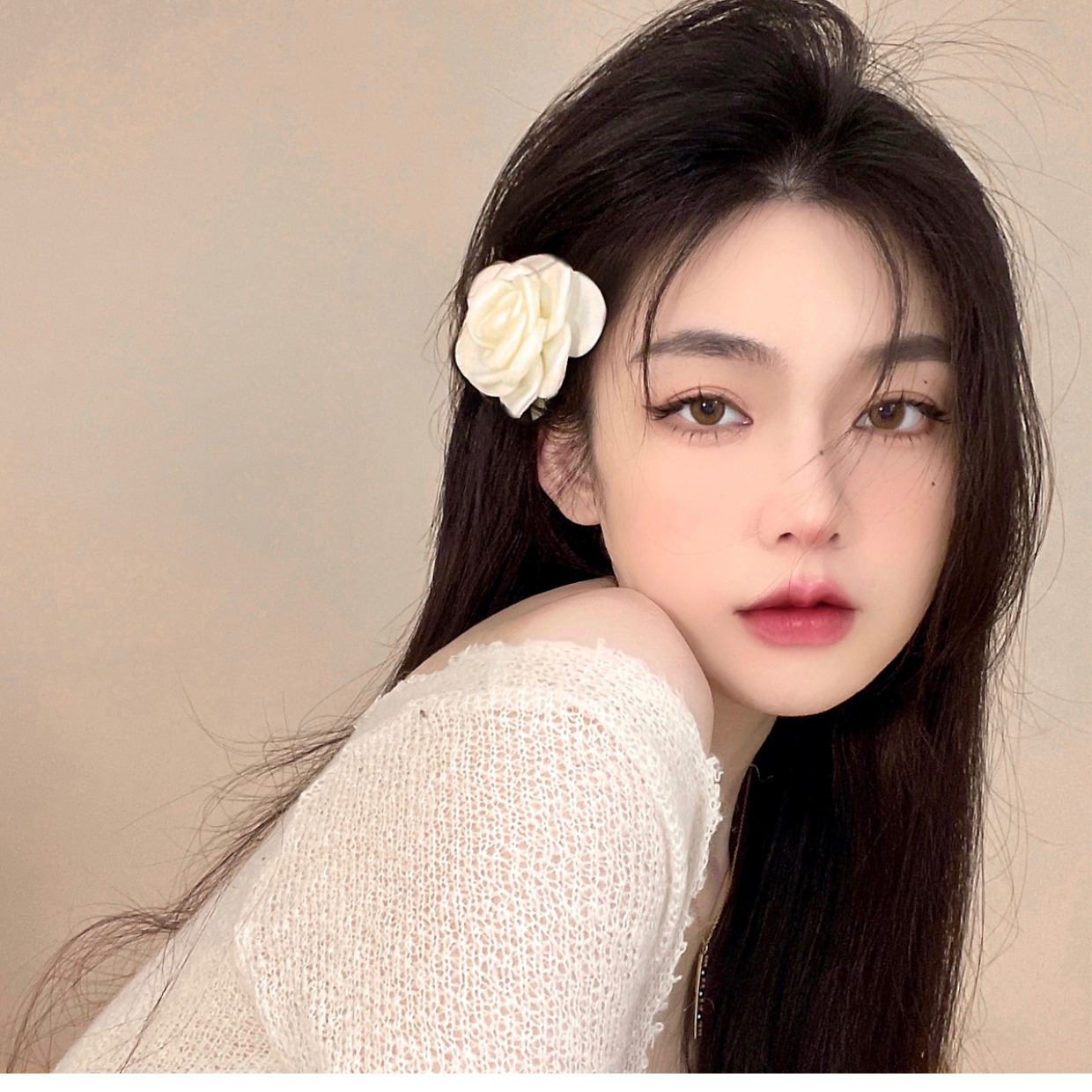 韩国气质花朵发圈百搭扎马尾法式超仙缎面山茶花头绳仙气简约小众
