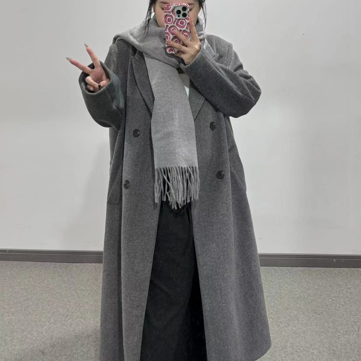 中长款街头风极简风毛呢外套西装呢大衣双排扣时尚气质休闲潮