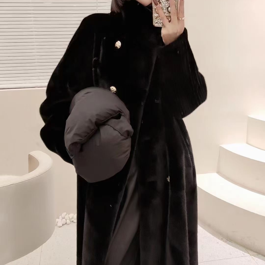 高奢冬季新款加厚高级感女长款宽松立领黑色厚大衣时尚韩版外套