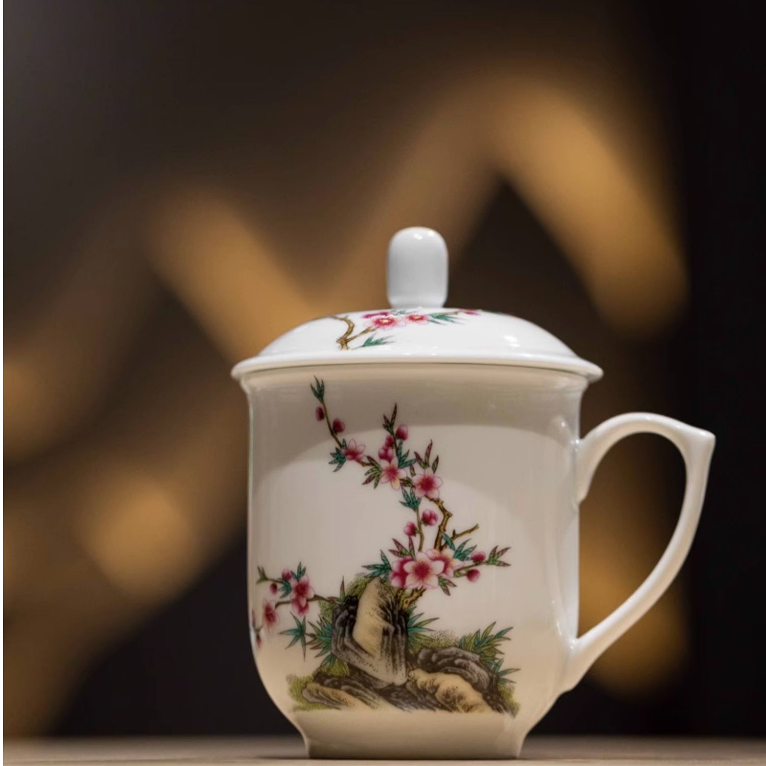 红叶陶瓷茶杯珐琅彩最春光景德镇家用陶瓷送礼中式高档礼品