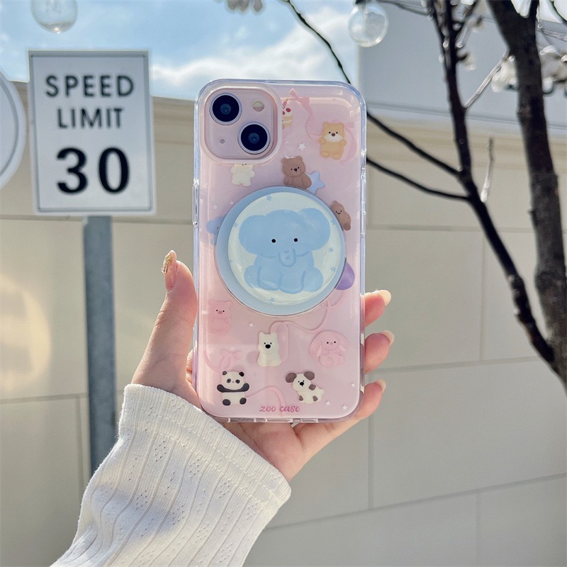可爱动物小象磁吸支架适用iphone16Promax苹果15手机壳13双层14女