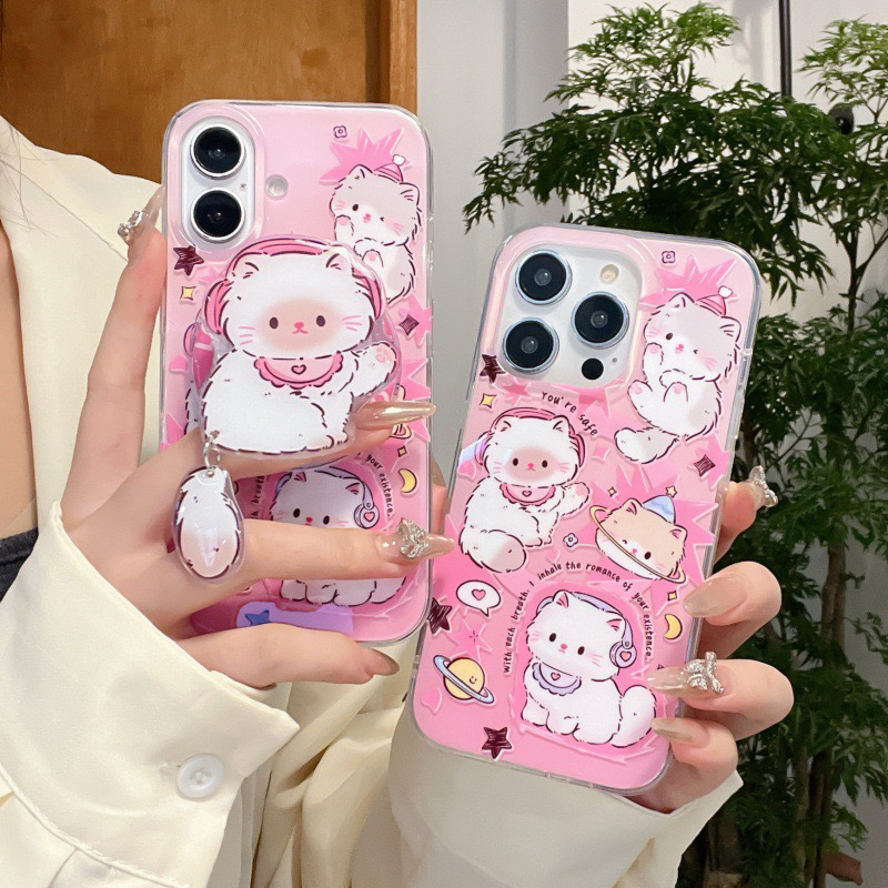 可爱涂鸦围巾猫咪磁吸支架适用iphone16Promax苹果15手机壳14女13