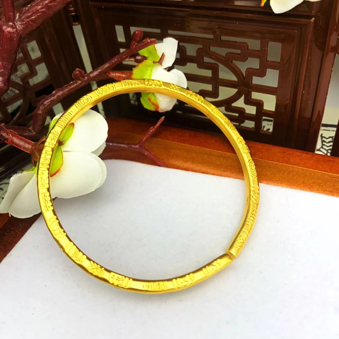 铜合金手镯 SL086丨新中式国潮风/细款吉言开口可调节手镯