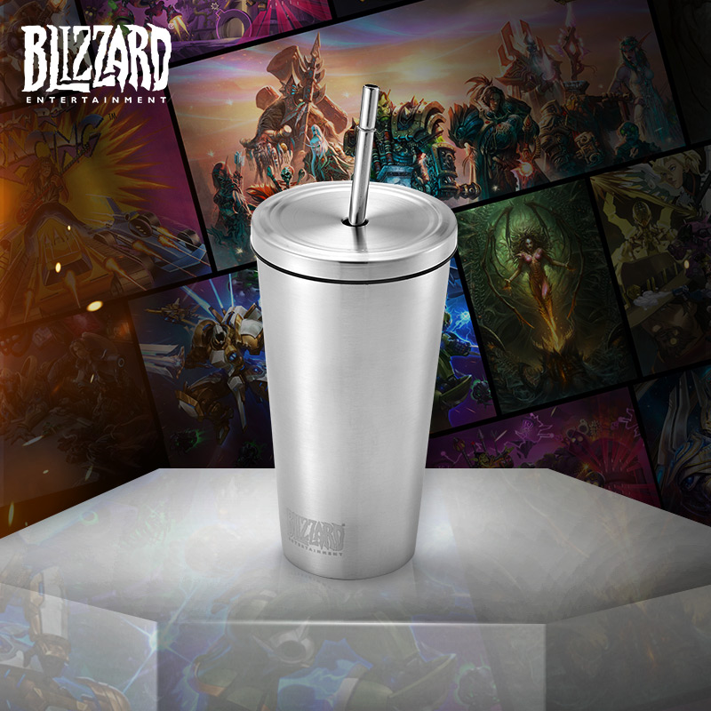 暴雪blizzard游戏周边暴雪LOGO魔兽炉石不锈钢金属吸管杯500ML