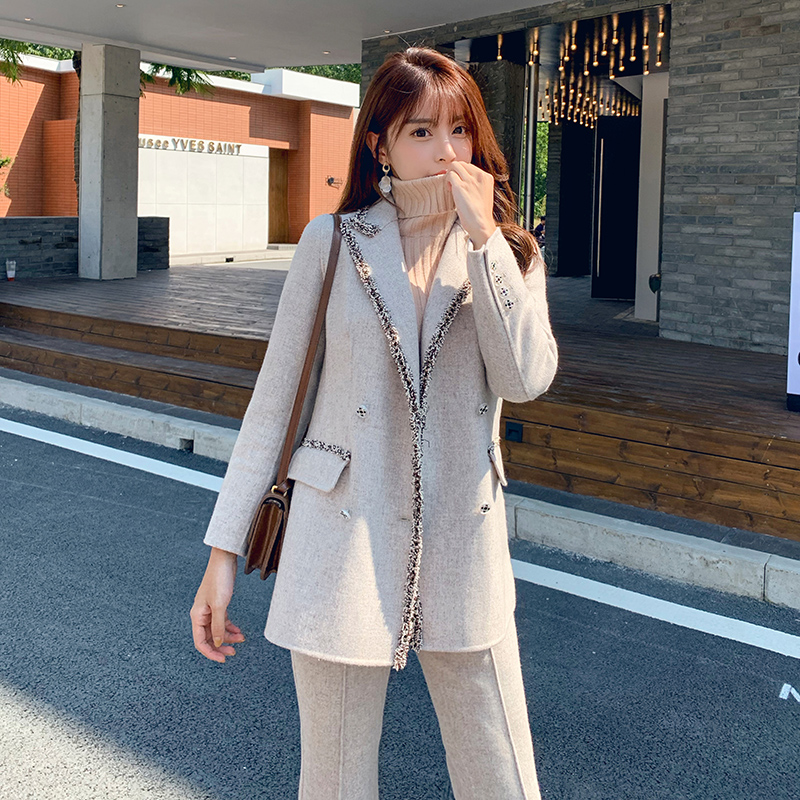 【806#】羊毛秋冬小香风毛呢西装外套双面呢子大衣女短款修身