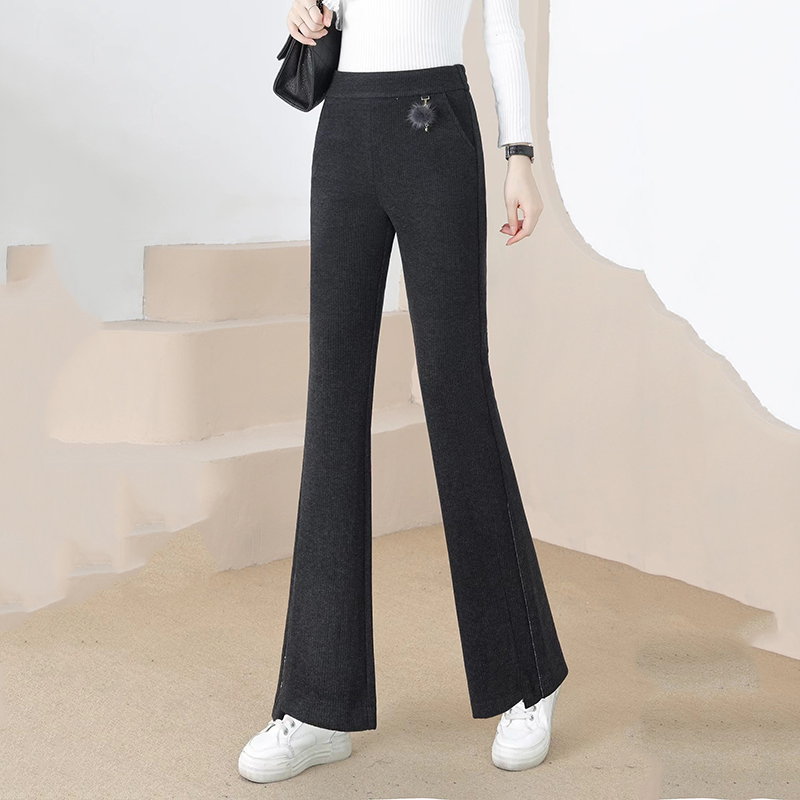 中老年妈妈时尚洋气羊毛呢阔腿长裤秋冬装休闲百搭加厚外穿裤子