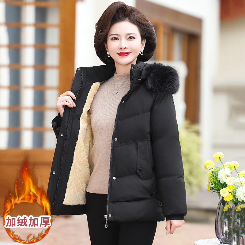 中老年妈妈冬装短款时尚棉服外套女冬季中年加绒加厚保暖棉衣棉袄