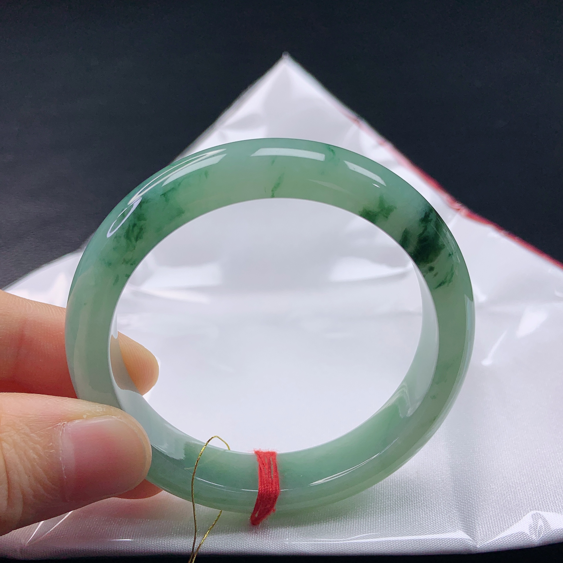 54圈冰种飘花翡翠宽边手镯缅甸天然a货玉镯翡翠手镯高货翡翠手镯