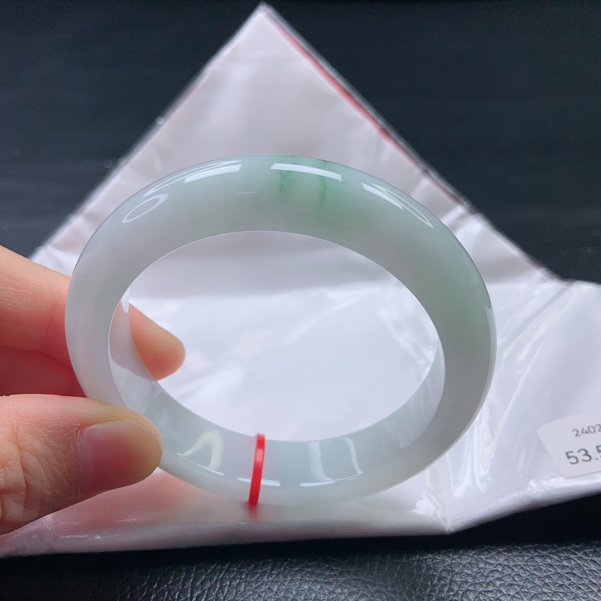 53➕圈糯冰种白底飘绿翡翠宽边手镯缅甸天然a货高雅气质白手镯