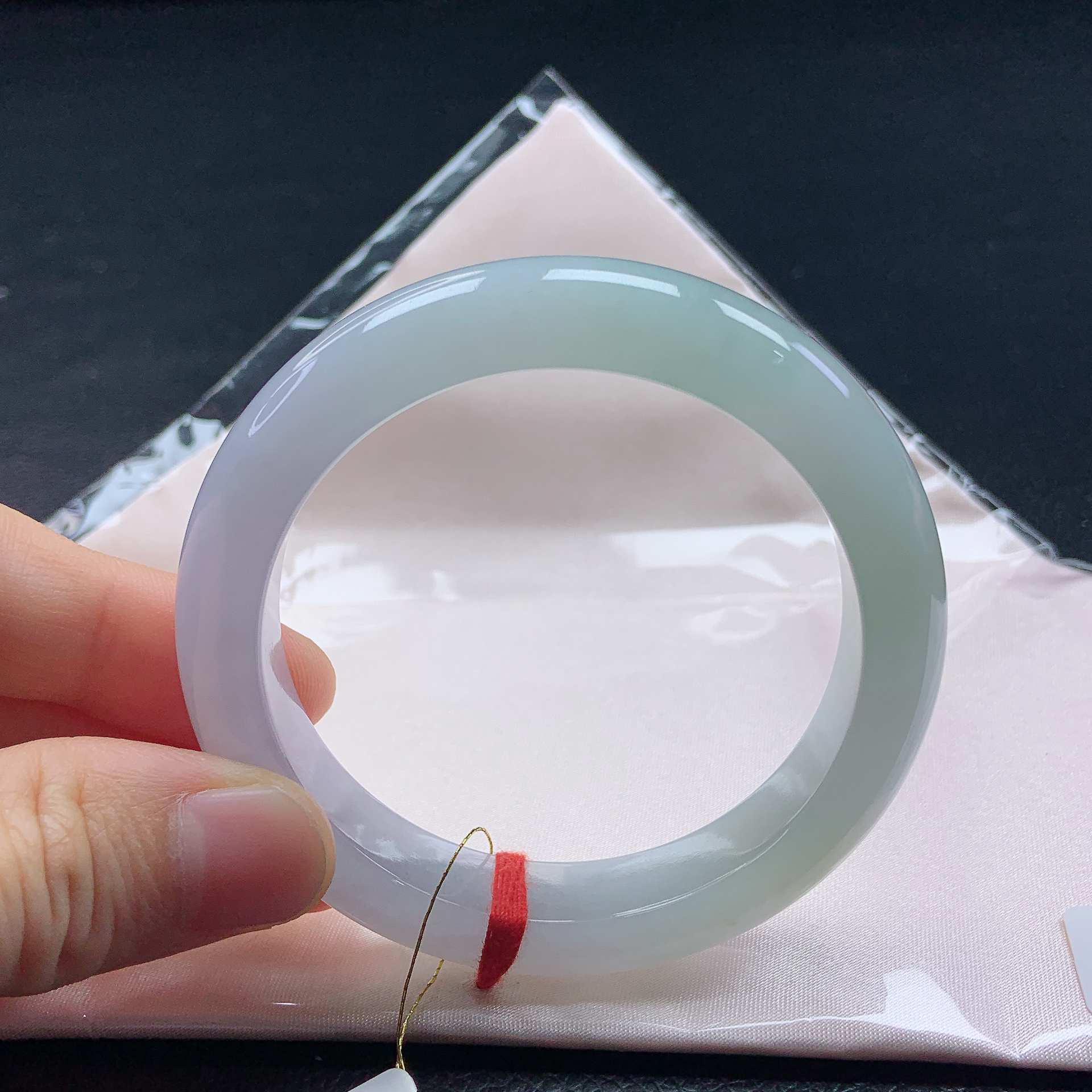 55➕圈冰种春带彩甜美梦幻宽边手镯缅甸天然a货翡翠少女女款