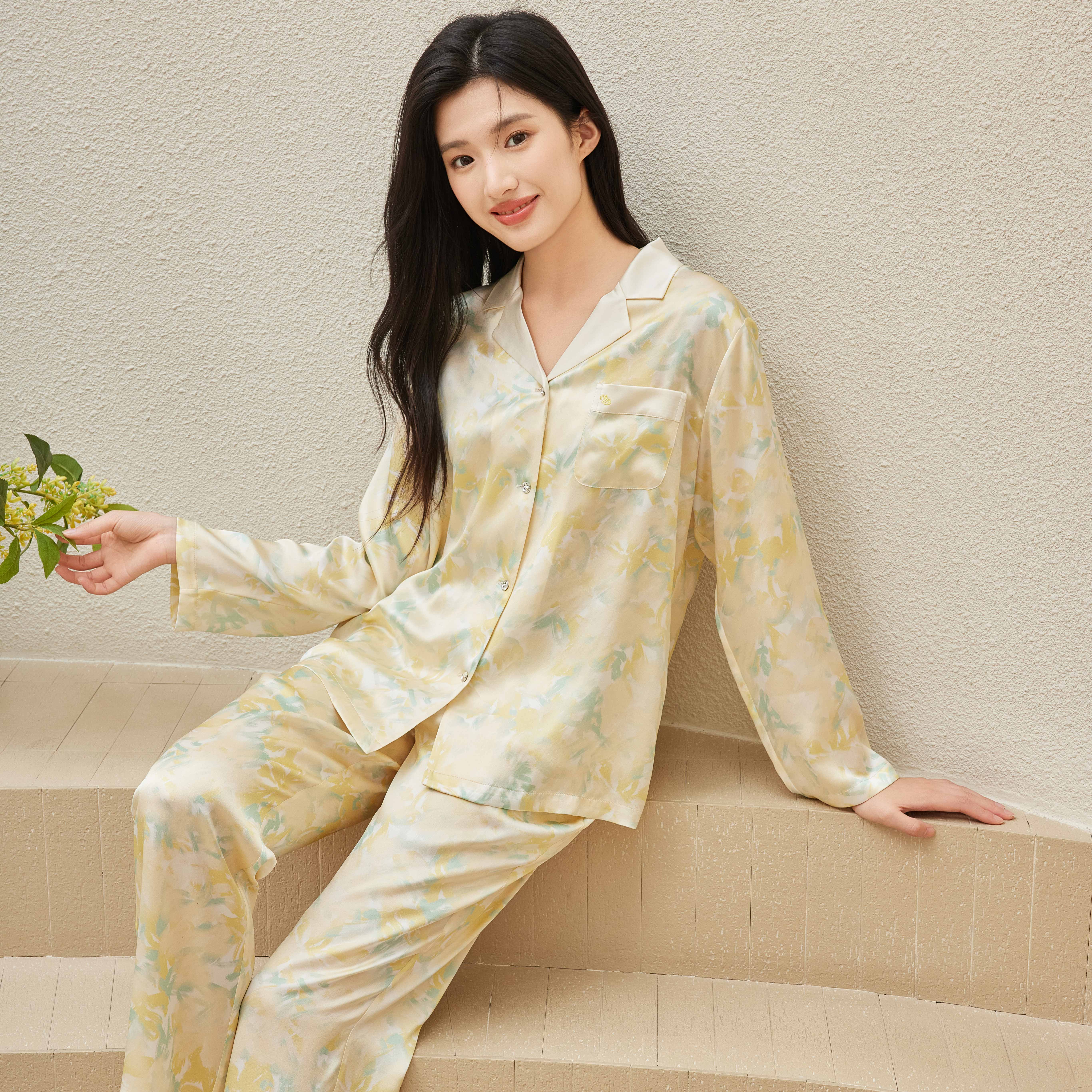 美标女款重磅真丝睡衣套装夏季100%桑蚕丝家居服100190