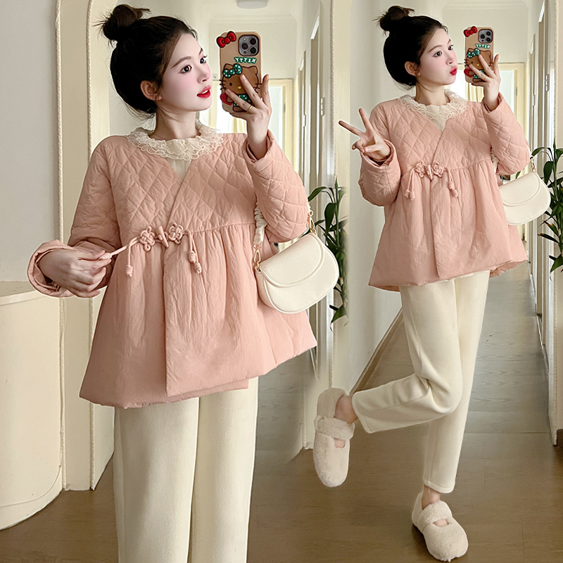 孕妇装2024新款孕妇拜年服中式国风改良刺绣唐装孕妇棉服厚外套