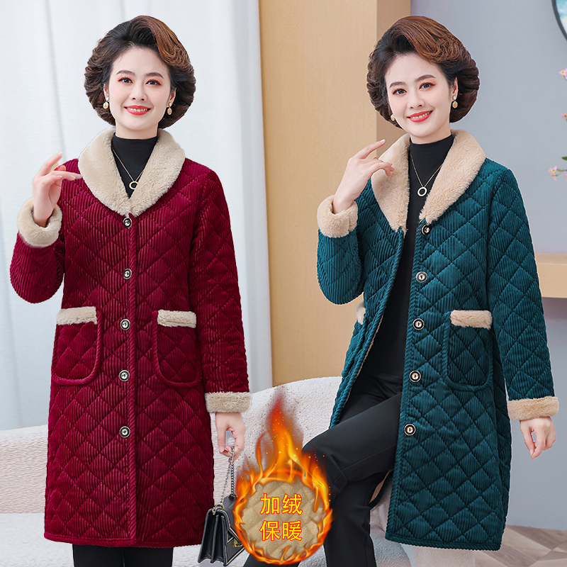 冬季妈妈装棉衣时尚加绒毛领中长款休闲保暖冬季中老年棉服女