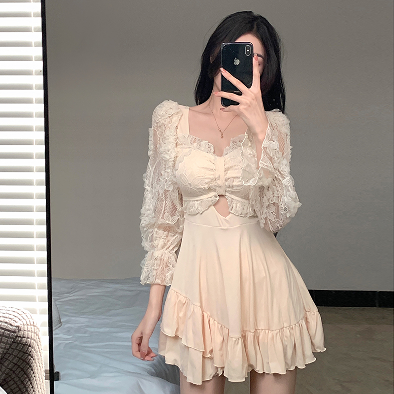 2025年轻奢显瘦新款连体裙式游泳衣白玫瑰连体裙显腿长遮肚显瘦