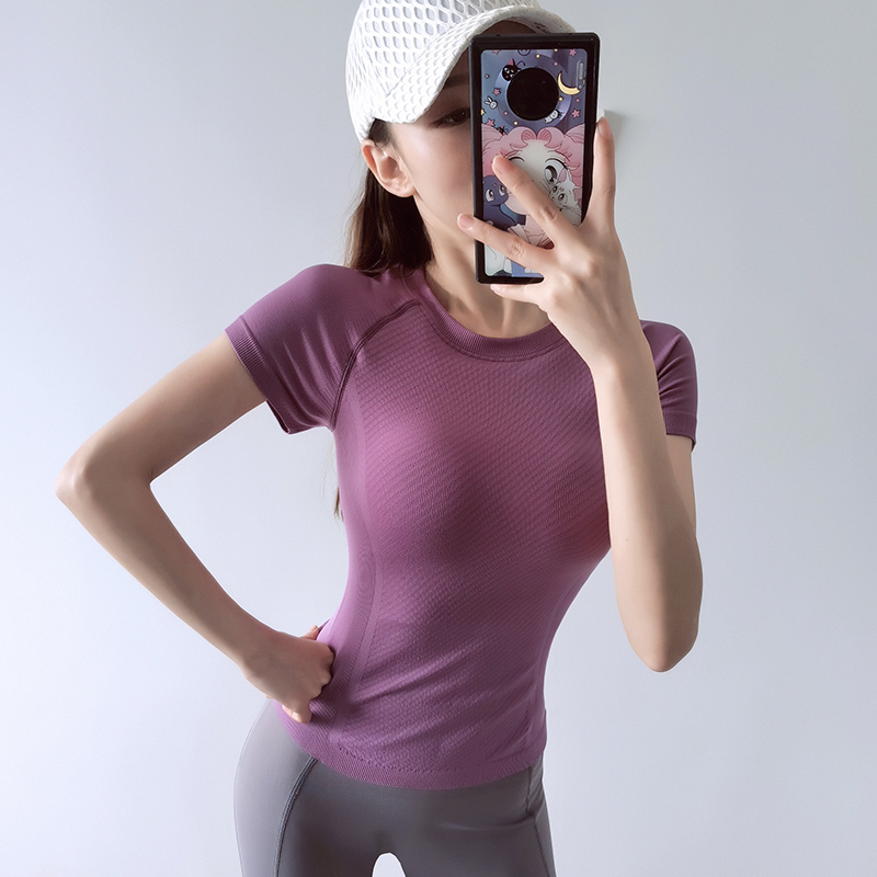 岚纹弹力紧身运动短袖女性感显瘦瑜伽服速干t恤跑步健身服上衣夏