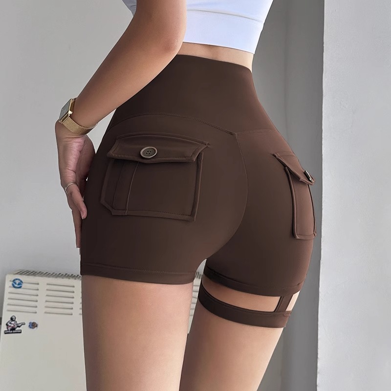 岚纹蜜桃夏季健身短裤女美式健身热裤显瘦欧美训练运动三分裤紧身