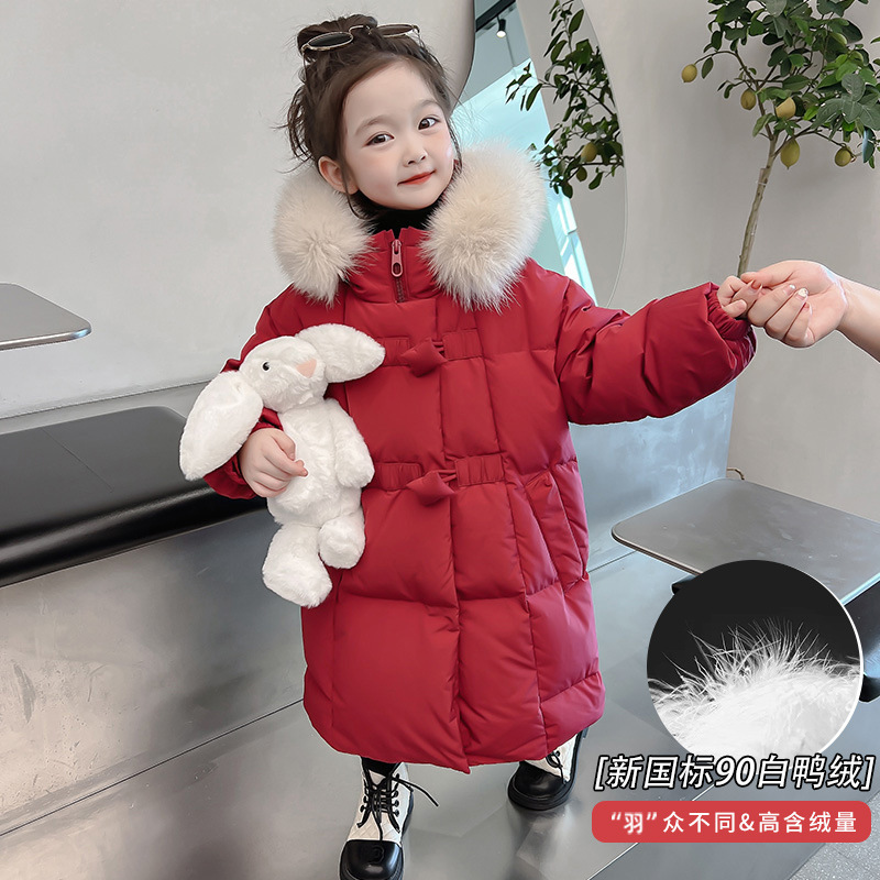 含绒量白鸭绒大毛领棉内胆保暖羽绒服2023新款夹棉外套儿童棉衣