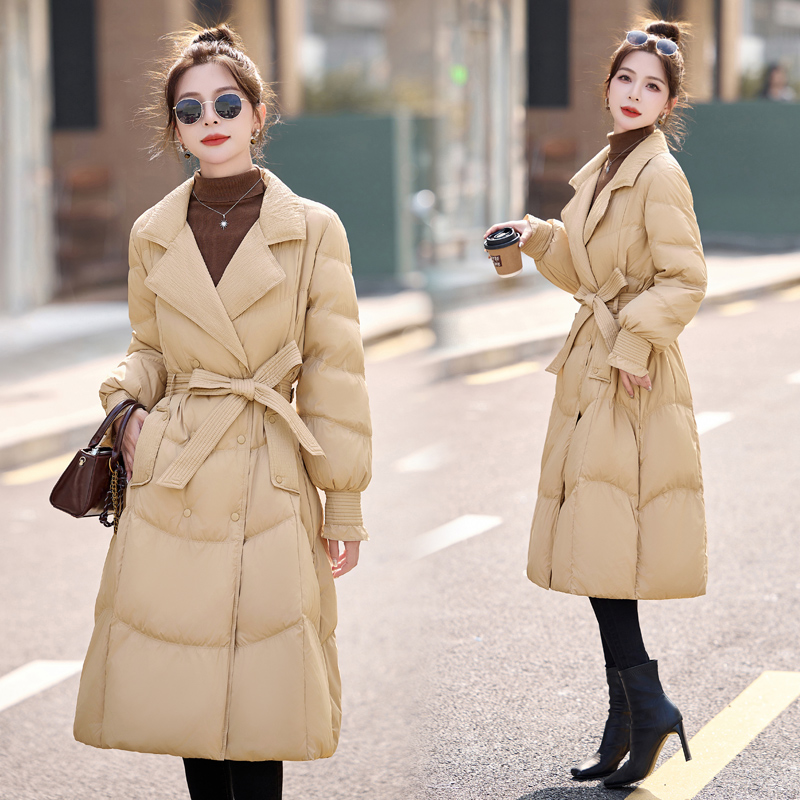 高端羽绒服女2025年冬西装领中长款气质商场同款90白鸭绒保暖外套
