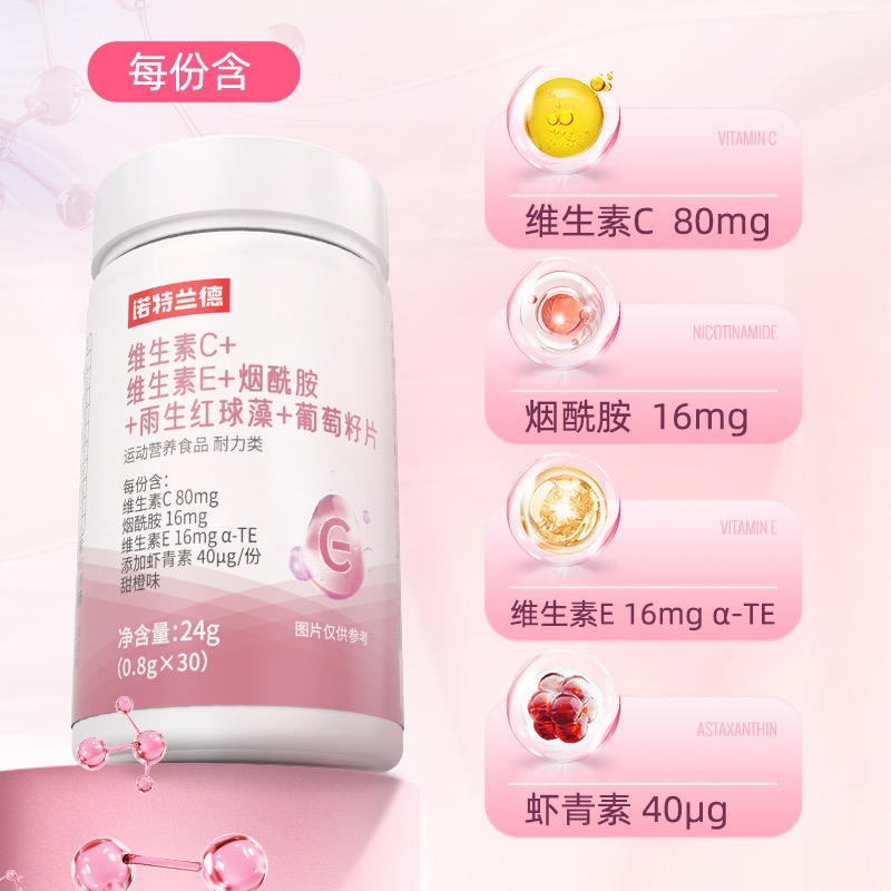 诺特兰德维C+E烟酰胺雨生红球藻葡萄籽片30粒/瓶装维生素肌肤官旗