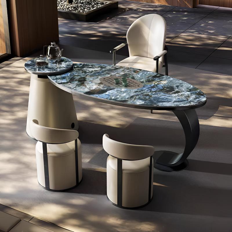 高级岩板茶桌椅组合一桌五椅现代轻奢办公室烧水壶一体阳台茶台