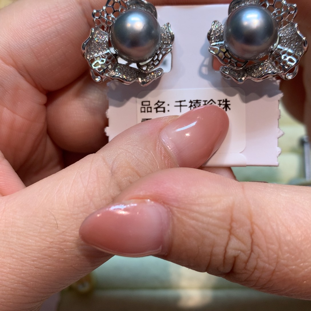 海水珍珠耳饰银S925镶嵌