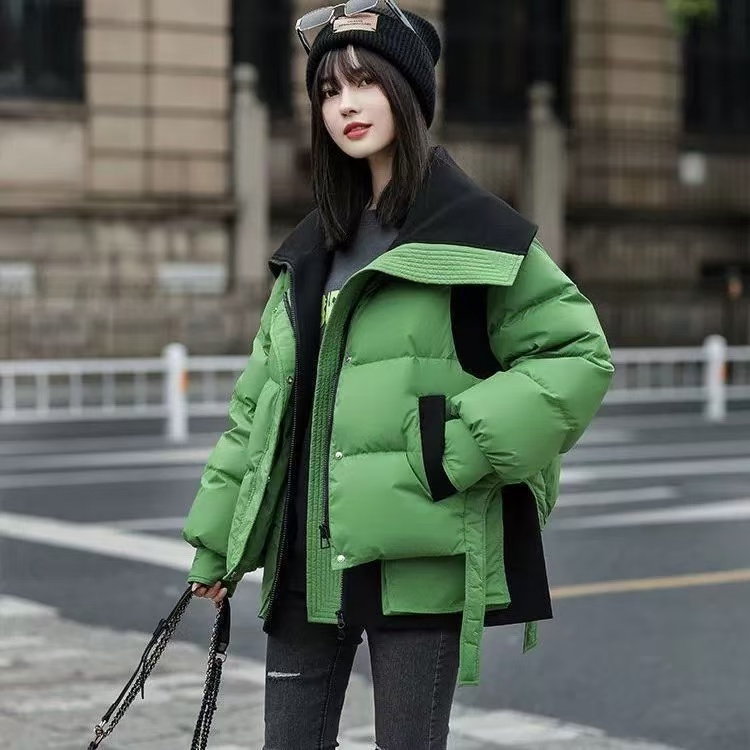 5057短款外套韩版冬季宽松百搭休闲保暖拼接显瘦时尚外套
