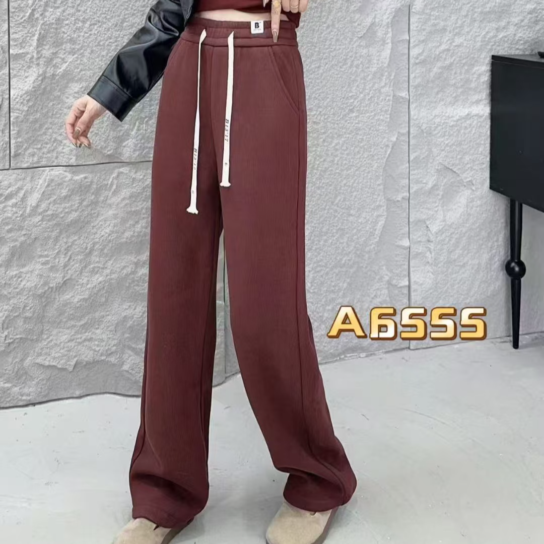 6555#厚绒显瘦休闲裤运动宽松百搭拖地垂感抽绳休闲裤