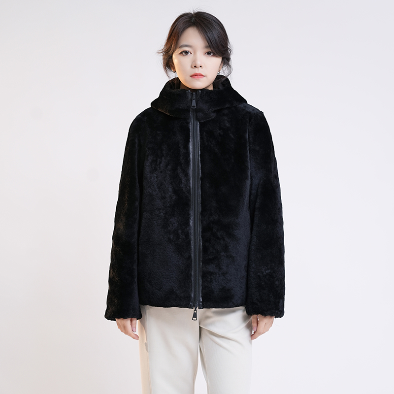 耀夜 进口美利奴皮毛一体双面穿皮草外套保暖抗风夹克连帽 25762