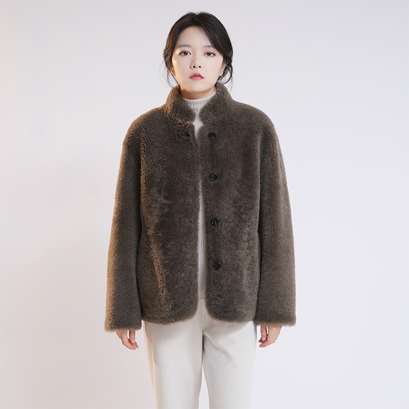 时髦精B备 卷毛拉贡双面穿皮毛一体外套立领皮草大衣精致 246259