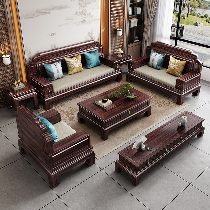 新古典沙发双人五人位新款贵妃全实木大小户型客厅冬夏两用家用