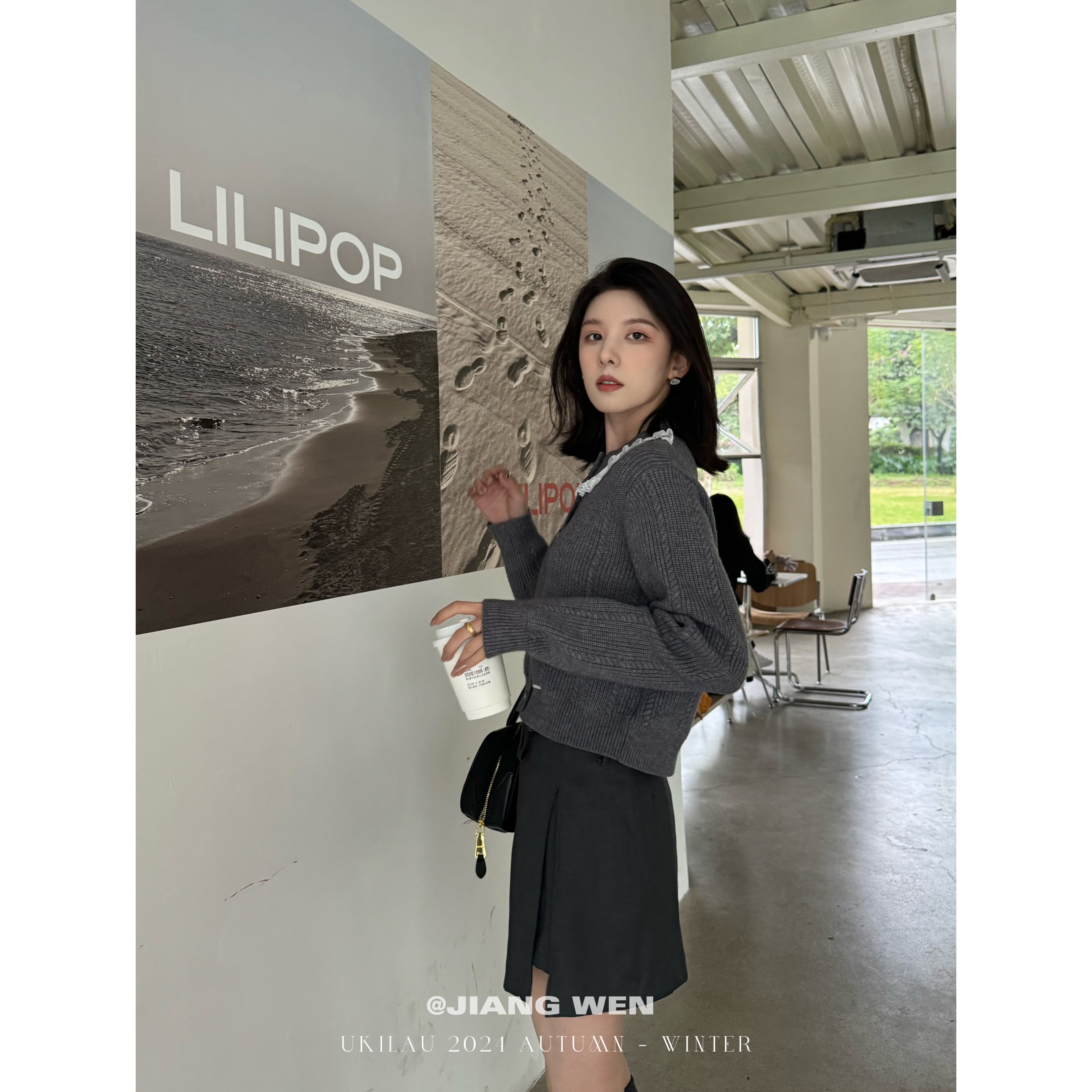 UKILAU【怦然心动】miu系氛围感蕾丝花边领软糯针织毛衣