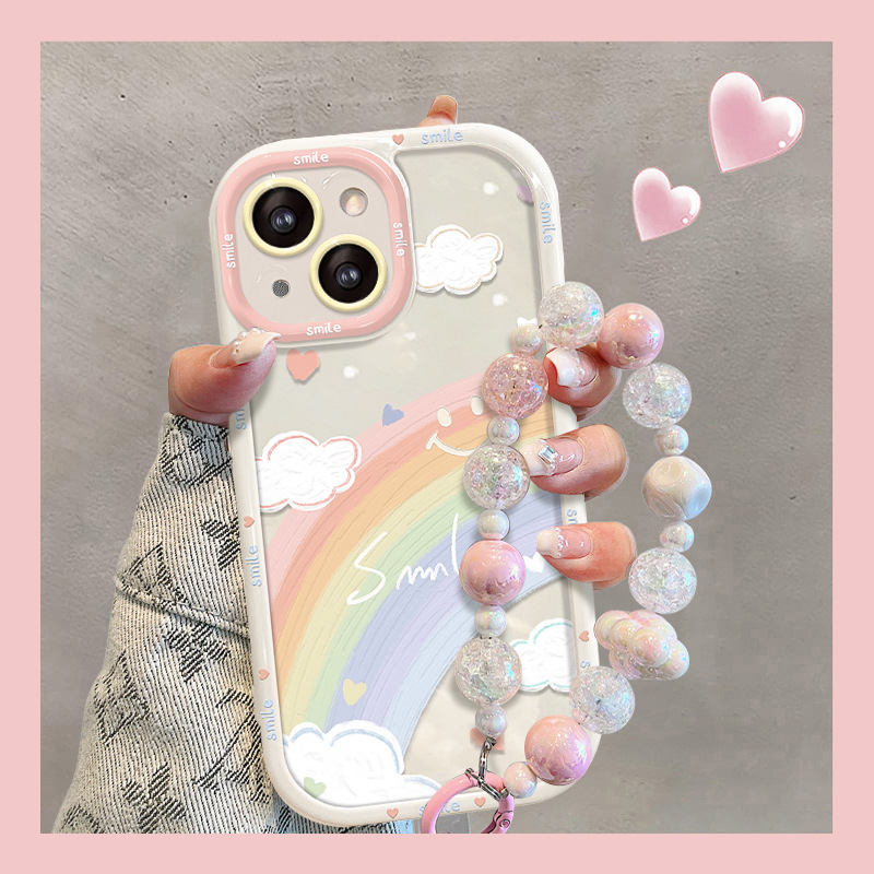 防摔全包龙年苹果14promax保护套iPhone13彩虹笑脸手链7plus透明/