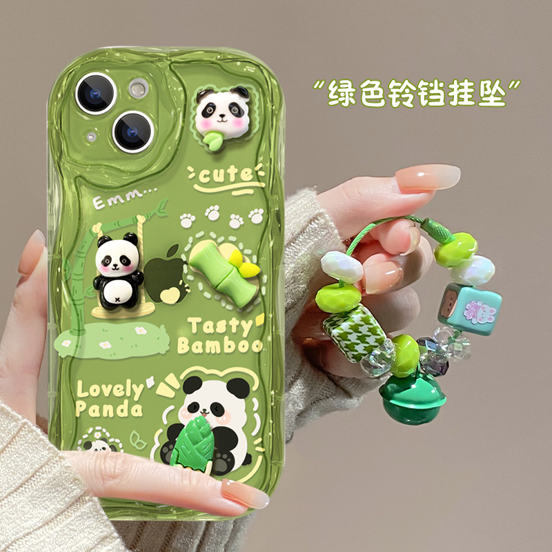龙年苹果14promax保护套新女款iPhone13防摔可爱熊猫公仔立体全包