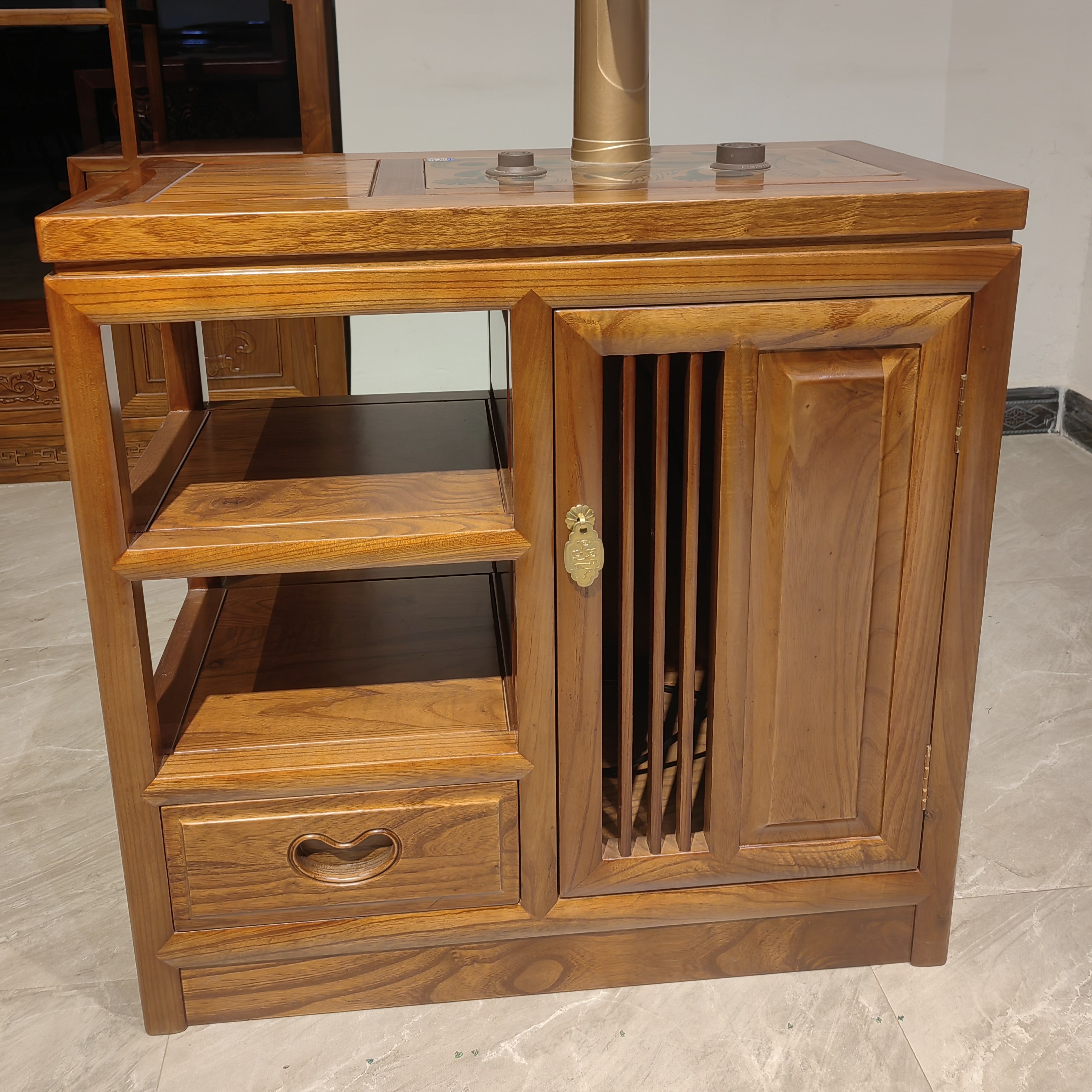 实木纯原木榫卯多功能茶水柜茶水架茶吧机茶桌大板边柜