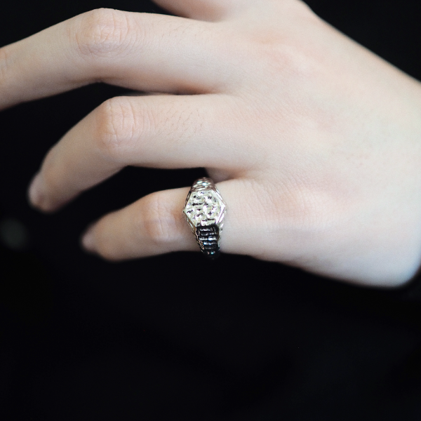 925银戒指 肌理褶皱几何小众男女尾戒简约气质时尚百搭款可调节戒