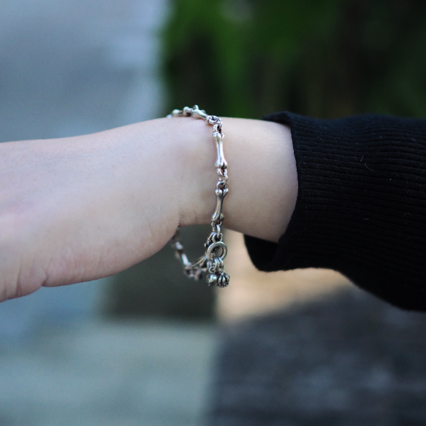 925银手链 复古做旧骨头拼接朋克时尚潮流百搭男女款手环个性骷髅