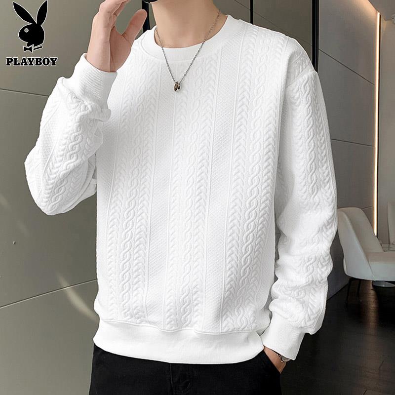 PLAYBOY长袖T恤秋冬季圆领男士卫衣男款短款上衣打底衫衣服男休闲