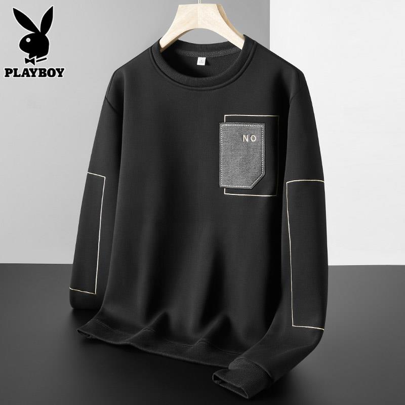 PLAYBOY长袖t恤秋冬季圆领男士卫衣男款短款上衣打底衫衣服男休闲