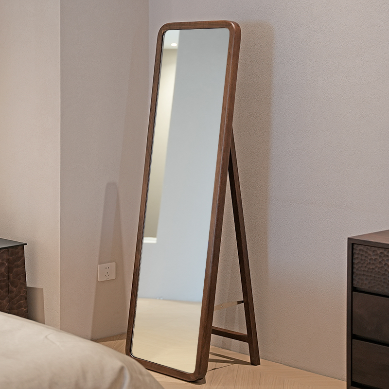 北美黑胡桃木超白全身镜实木框穿衣镜复古家用落地镜羽裳穿衣镜