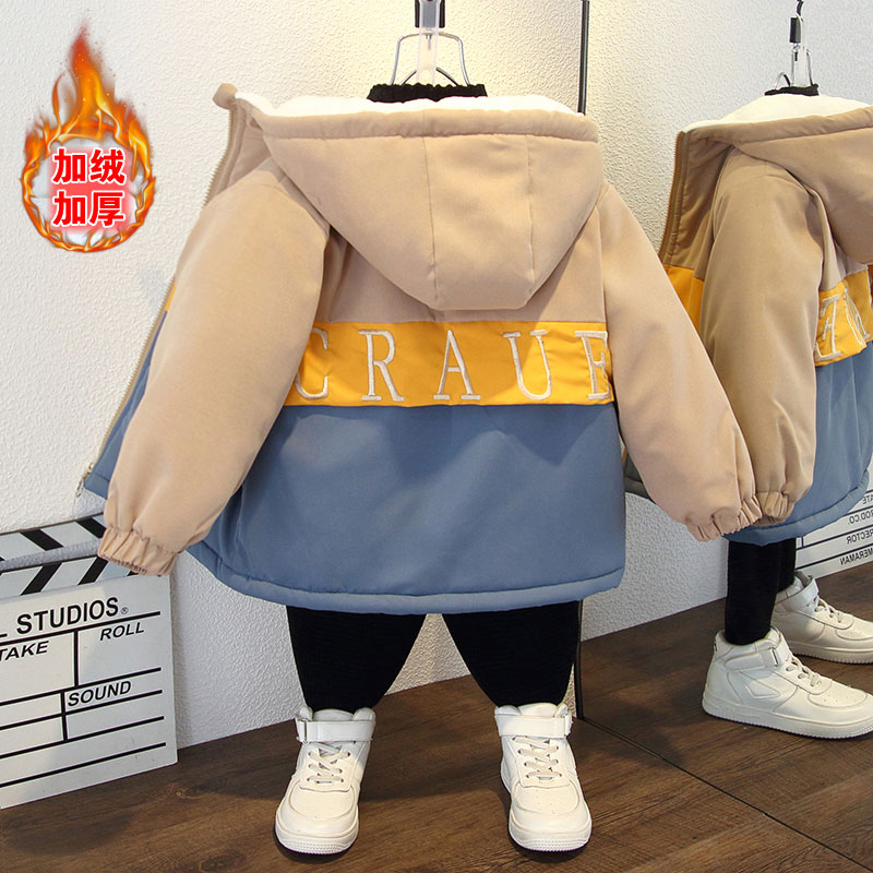 男童外套秋冬款2023新款帅气儿童派克棉服宝宝冬装加绒女童棉衣潮